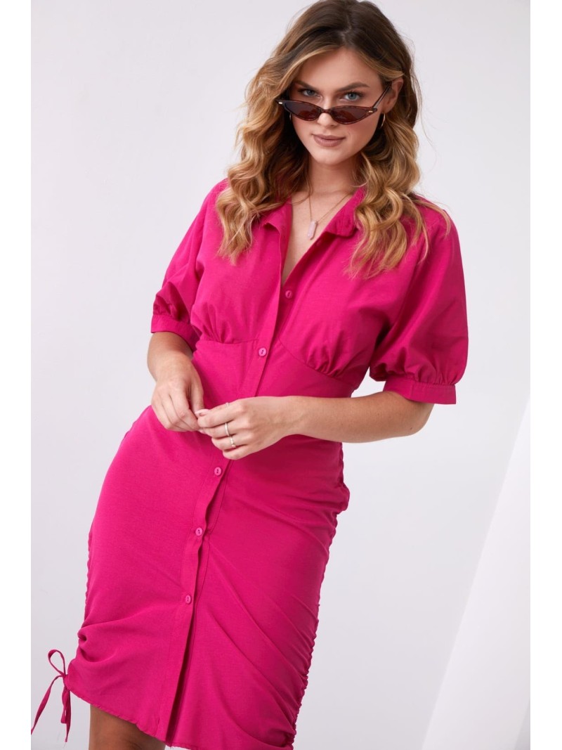 Shirt dress with ruffles on the sides, fuchsia FG649 - Online store - Boutique